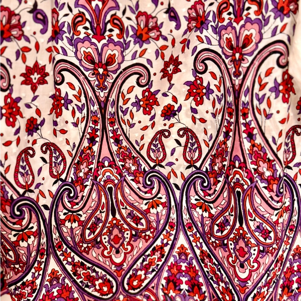 Charter Club White Blouse with Red and Purple Paisley Border - Picture 2 of 7